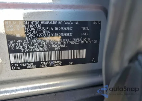 2022 Toyota Rav4 Xle из США, поврежденный, VIN 2T3W1RFV6NW186886